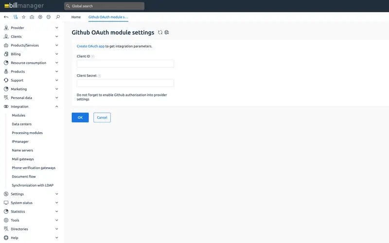 GitHub OAuth login for billmanager — 4