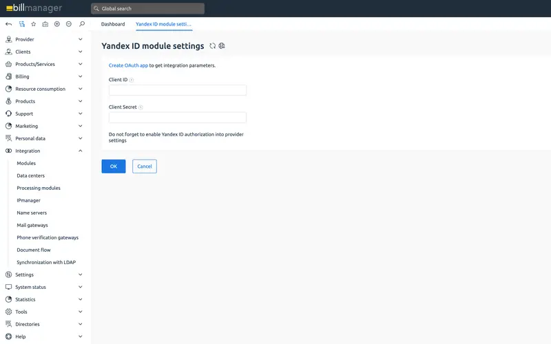 Yandex ID OAuth login for billmanager — 4
